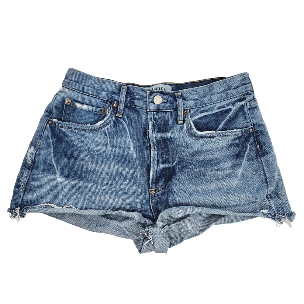 Agolde Shorts Women's 27 Parker Button Fly Cut‎ Off Denim Blue